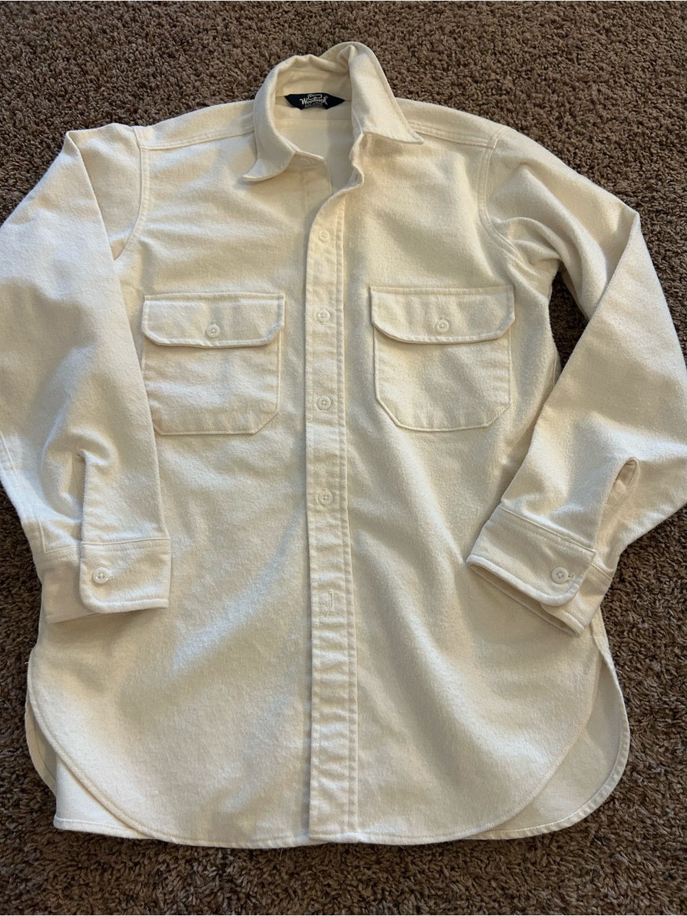 Woolrich men’s medium cream ivory button down made in USA shirt vintage